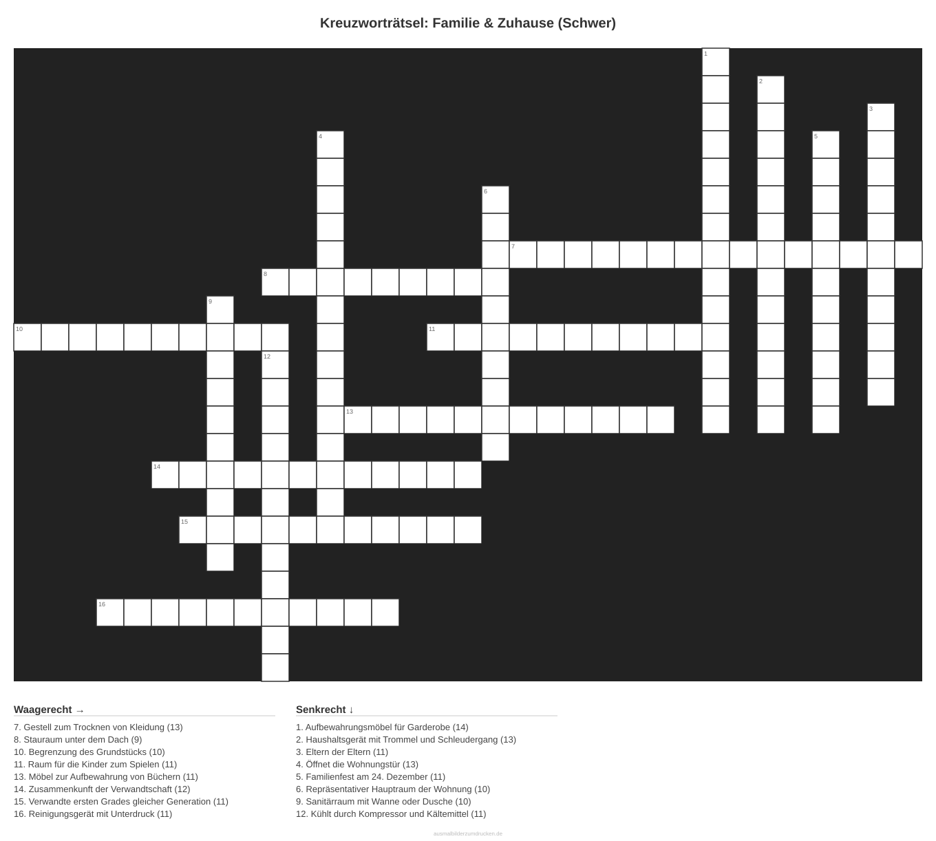 Kreuzworträtsel Kreuzworträtsel: Familie & Zuhause (Schwer) aus der Kategorie Familie - kostenlos ausdrucken