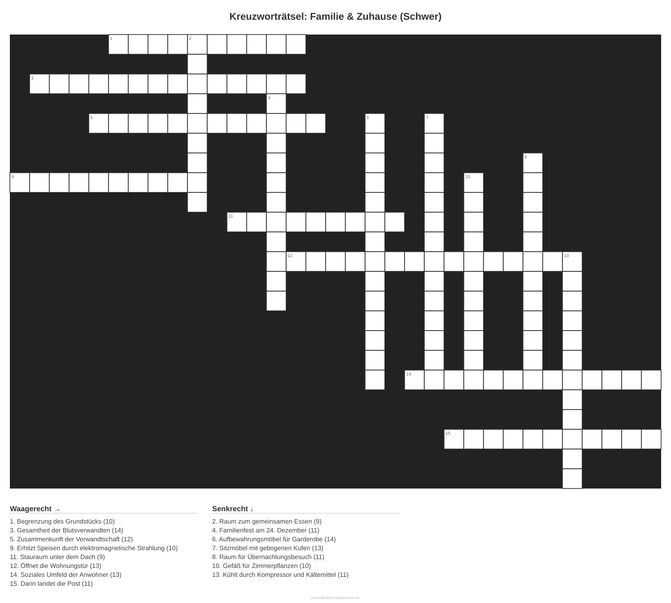 Kreuzworträtsel Kreuzworträtsel: Familie & Zuhause (Schwer) aus der Kategorie Familie - kostenlos ausdrucken