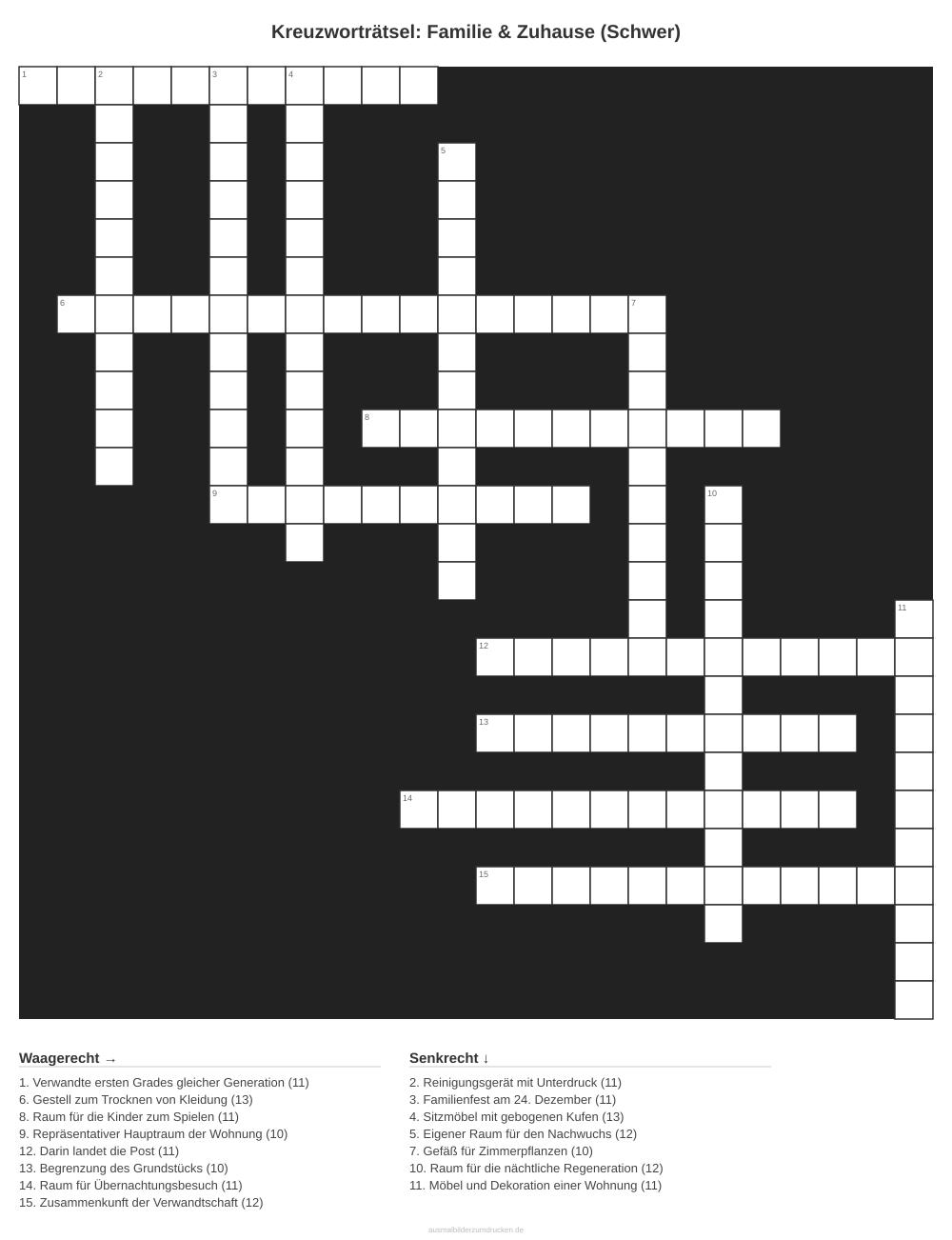 Kreuzworträtsel Kreuzworträtsel: Familie & Zuhause (Schwer) aus der Kategorie Familie - kostenlos ausdrucken
