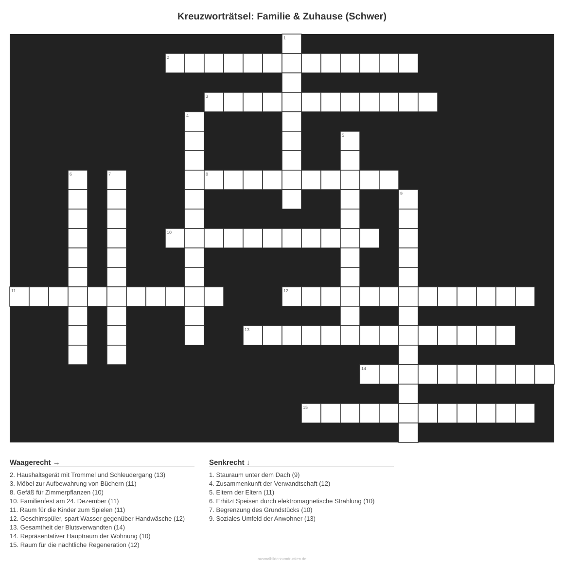 Kreuzworträtsel Kreuzworträtsel: Familie & Zuhause (Schwer) aus der Kategorie Familie - kostenlos ausdrucken