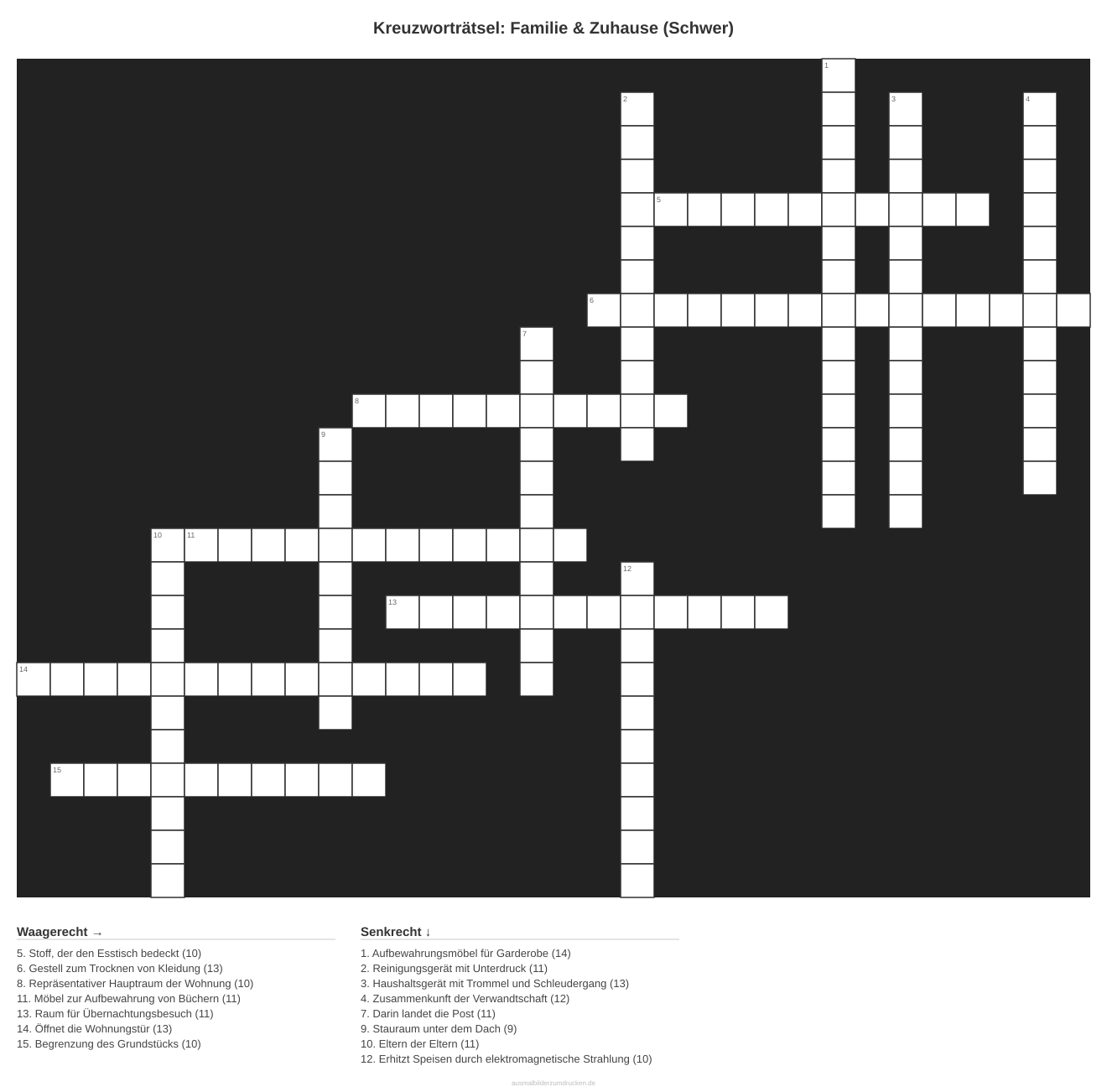 Kreuzworträtsel Kreuzworträtsel: Familie & Zuhause (Schwer) aus der Kategorie Familie - kostenlos ausdrucken