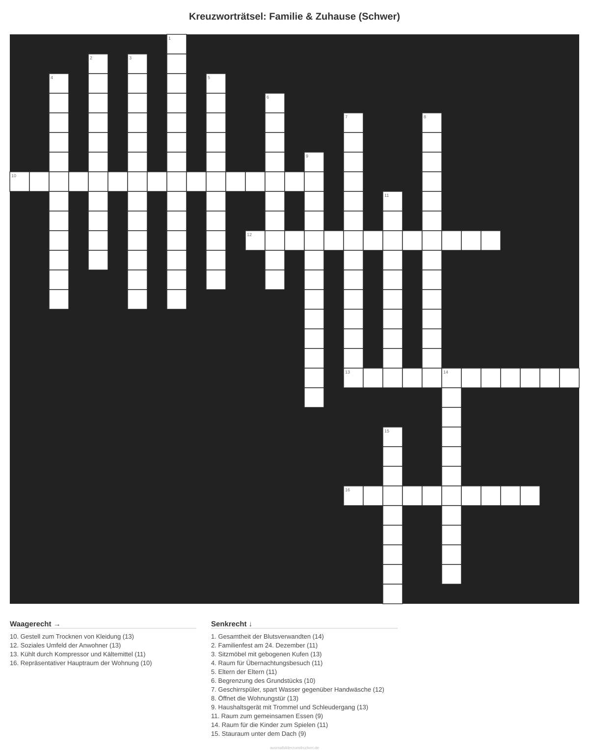 Kreuzworträtsel Kreuzworträtsel: Familie & Zuhause (Schwer) aus der Kategorie Familie - kostenlos ausdrucken