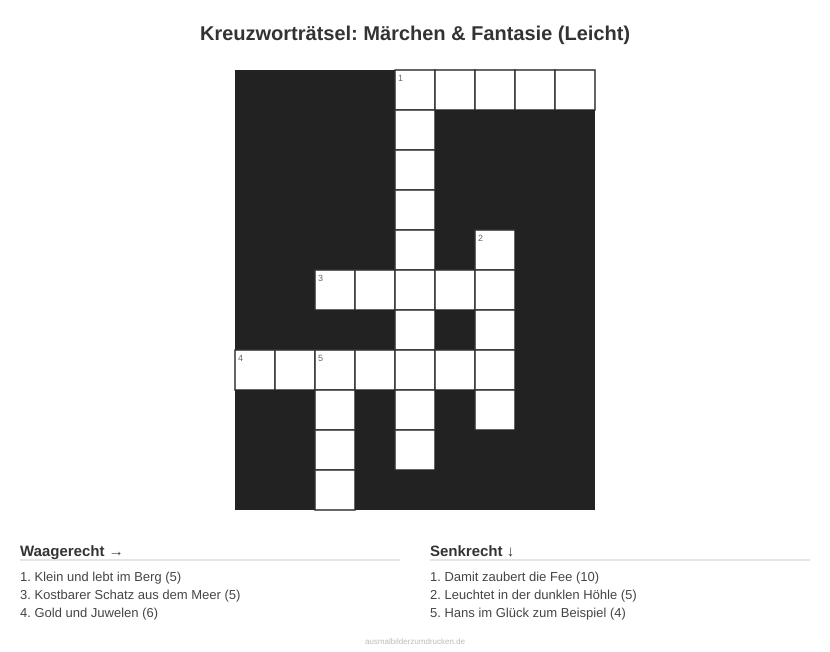 Kreuzworträtsel Kreuzworträtsel: Märchen & Fantasie (Leicht) aus der Kategorie Märchen - kostenlos ausdrucken