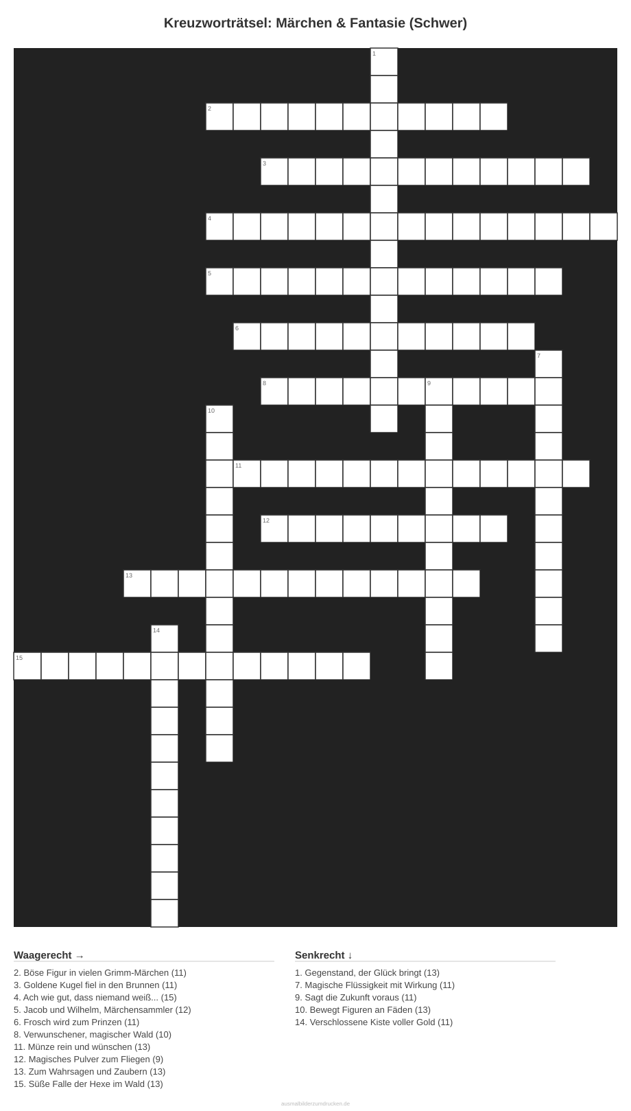 Kreuzworträtsel Kreuzworträtsel: Märchen & Fantasie (Schwer) aus der Kategorie Märchen - kostenlos ausdrucken