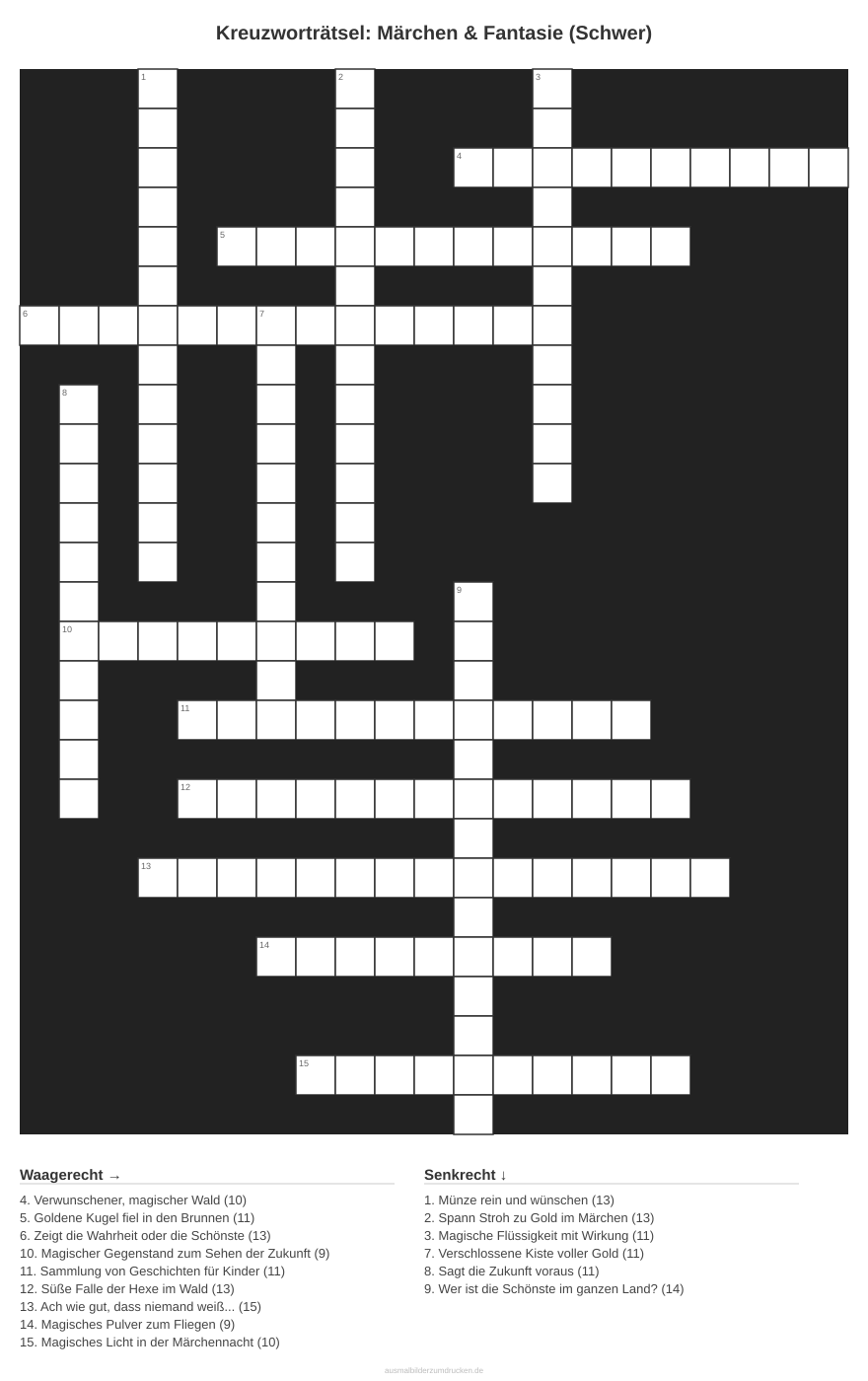 Kreuzworträtsel Kreuzworträtsel: Märchen & Fantasie (Schwer) aus der Kategorie Märchen - kostenlos ausdrucken