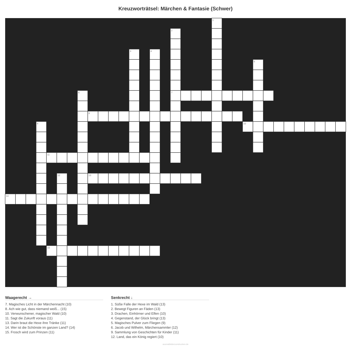 Kreuzworträtsel Kreuzworträtsel: Märchen & Fantasie (Schwer) aus der Kategorie Märchen - kostenlos ausdrucken
