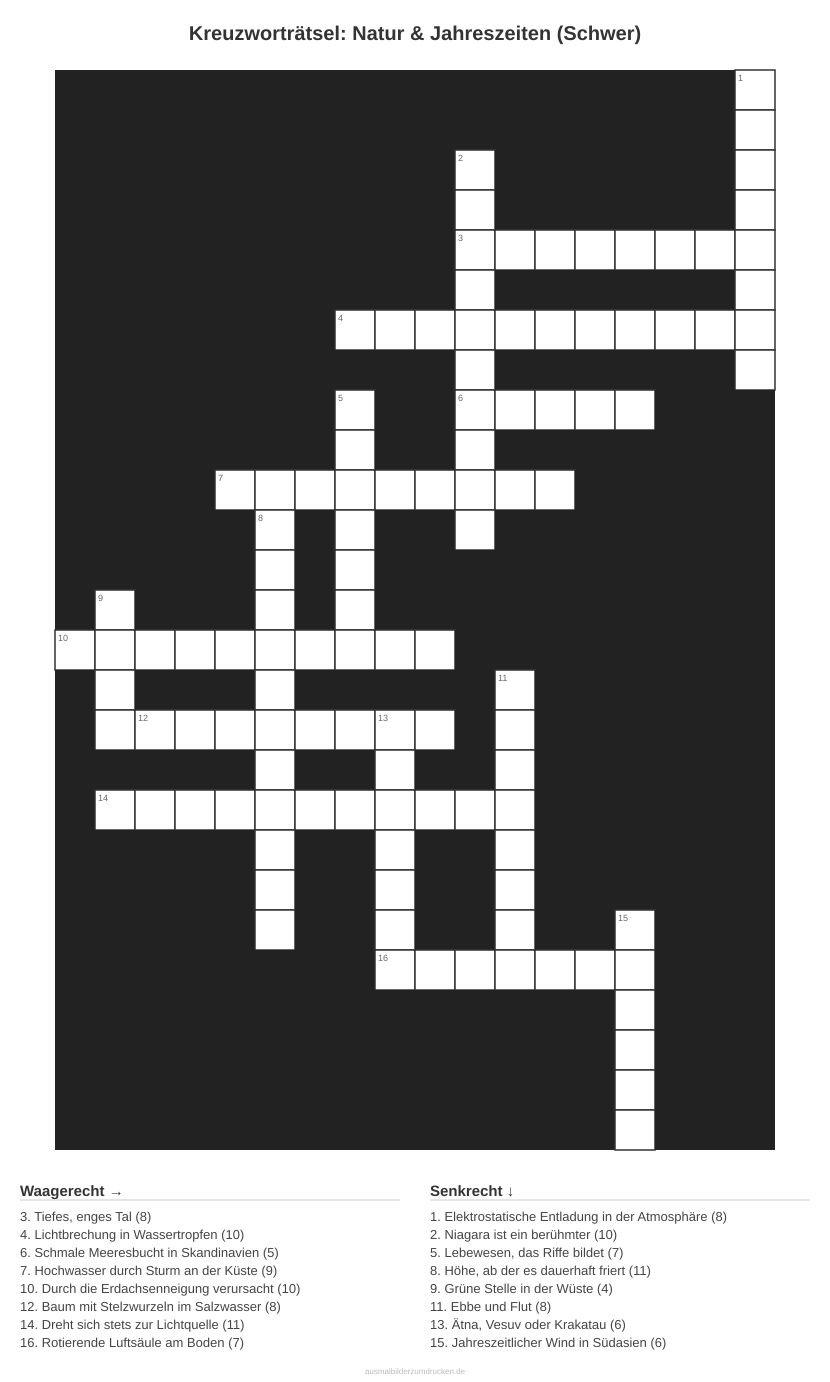 Kreuzworträtsel Kreuzworträtsel: Natur & Jahreszeiten (Schwer) aus der Kategorie Natur - kostenlos ausdrucken