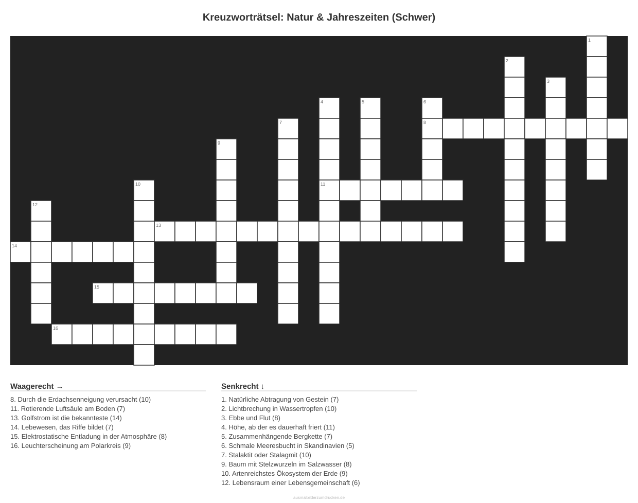 Kreuzworträtsel Kreuzworträtsel: Natur & Jahreszeiten (Schwer) aus der Kategorie Natur - kostenlos ausdrucken