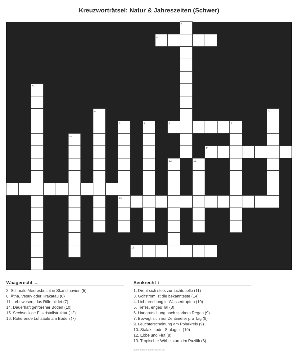 Kreuzworträtsel Kreuzworträtsel: Natur & Jahreszeiten (Schwer) aus der Kategorie Natur - kostenlos ausdrucken