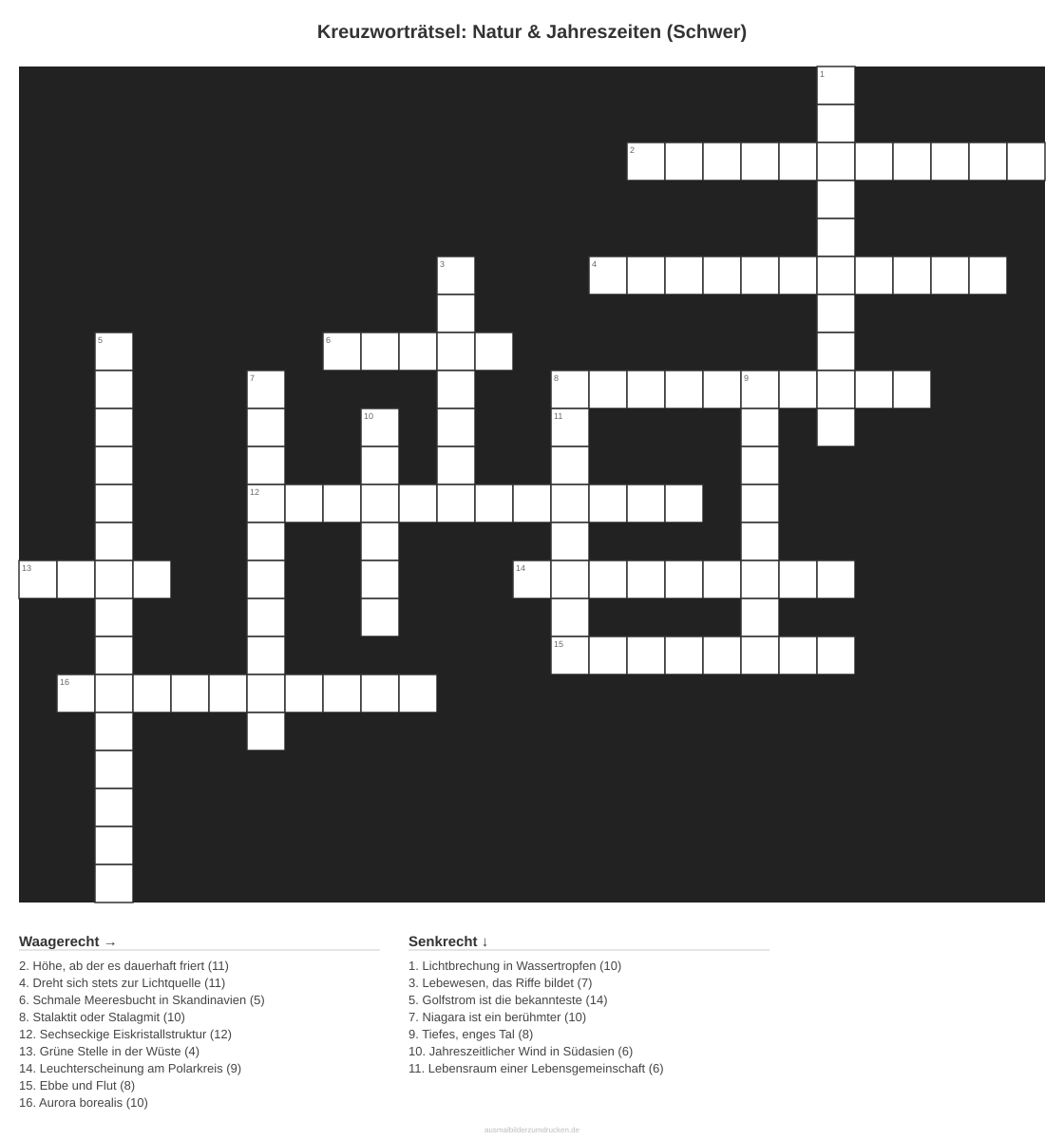 Kreuzworträtsel Kreuzworträtsel: Natur & Jahreszeiten (Schwer) aus der Kategorie Natur - kostenlos ausdrucken