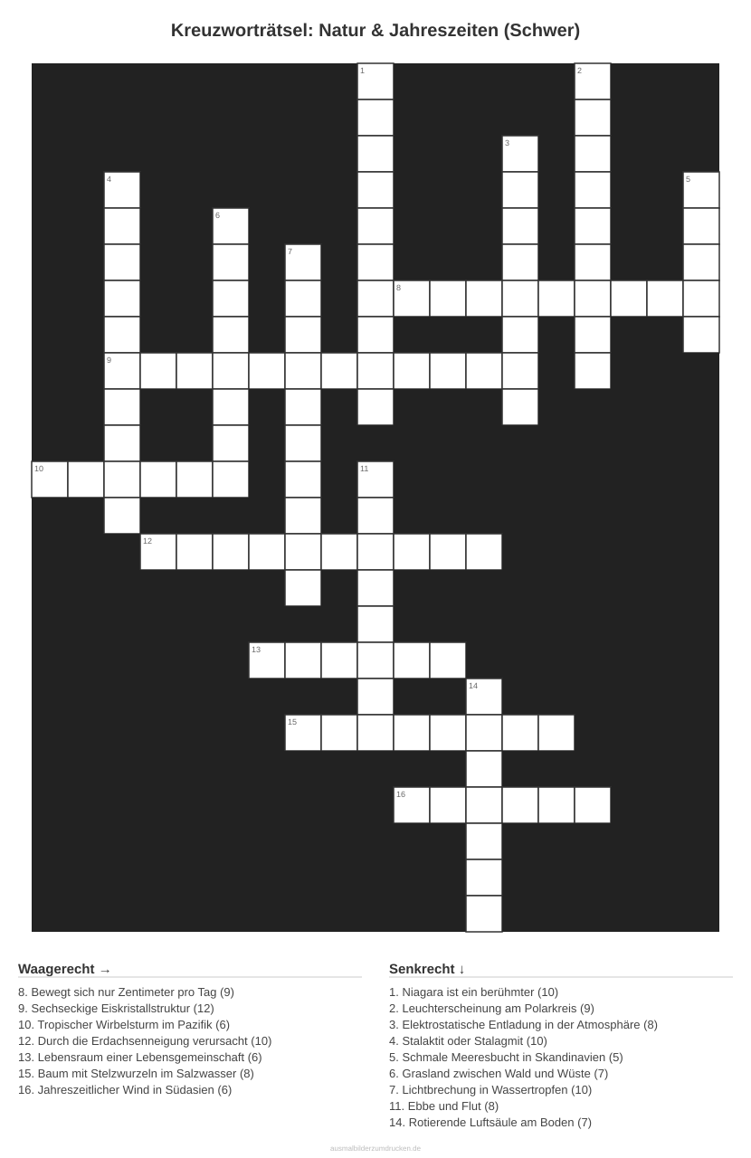 Kreuzworträtsel Kreuzworträtsel: Natur & Jahreszeiten (Schwer) aus der Kategorie Natur - kostenlos ausdrucken