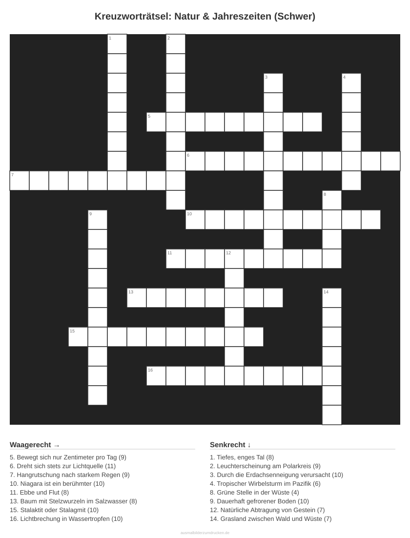 Kreuzworträtsel Kreuzworträtsel: Natur & Jahreszeiten (Schwer) aus der Kategorie Natur - kostenlos ausdrucken