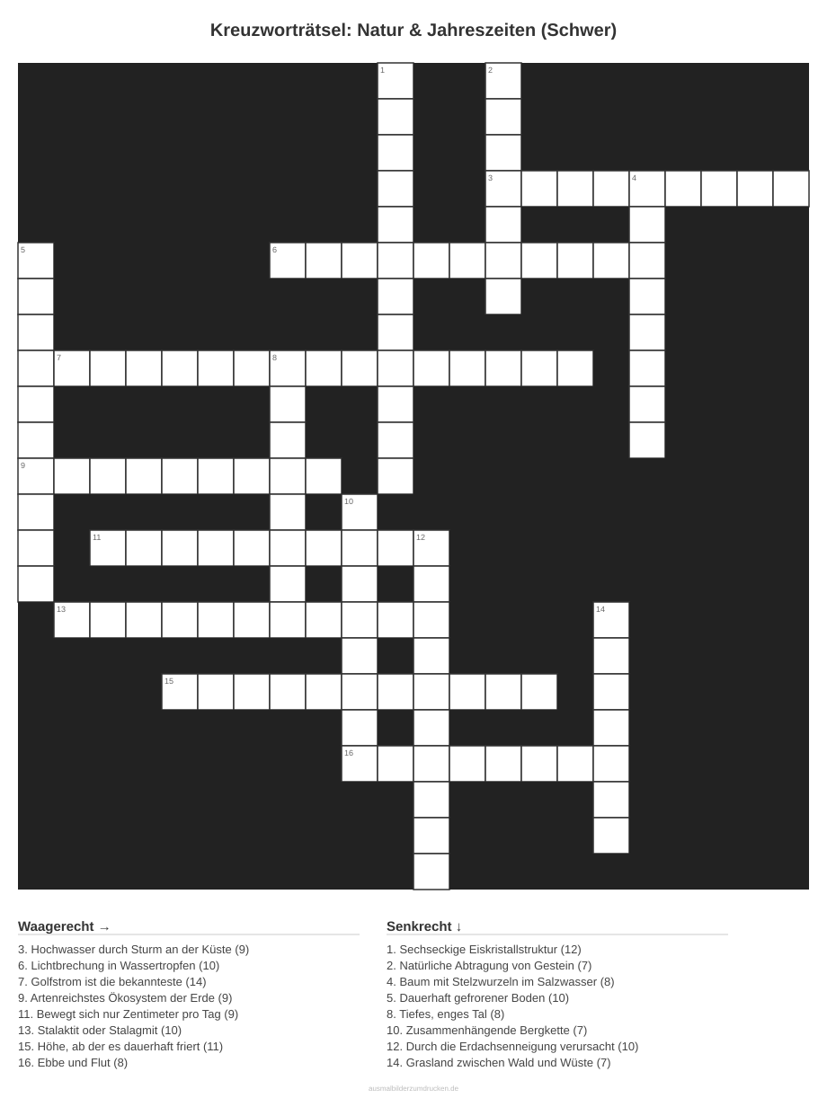 Kreuzworträtsel Kreuzworträtsel: Natur & Jahreszeiten (Schwer) aus der Kategorie Natur - kostenlos ausdrucken