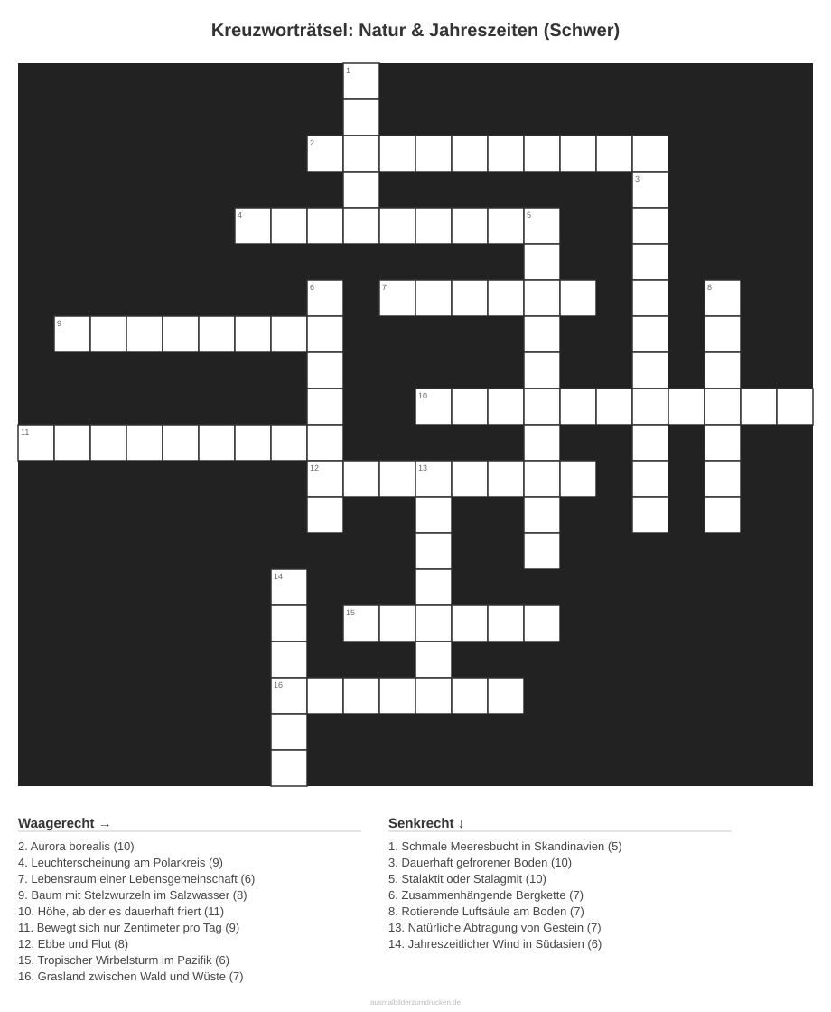 Kreuzworträtsel Kreuzworträtsel: Natur & Jahreszeiten (Schwer) aus der Kategorie Natur - kostenlos ausdrucken