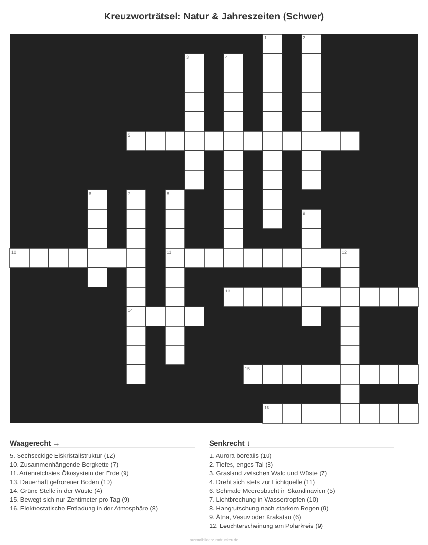 Kreuzworträtsel Kreuzworträtsel: Natur & Jahreszeiten (Schwer) aus der Kategorie Natur - kostenlos ausdrucken