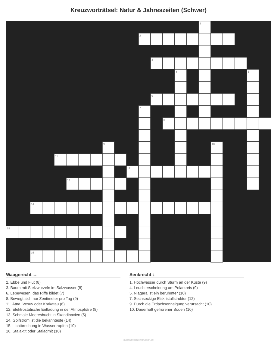 Kreuzworträtsel Kreuzworträtsel: Natur & Jahreszeiten (Schwer) aus der Kategorie Natur - kostenlos ausdrucken
