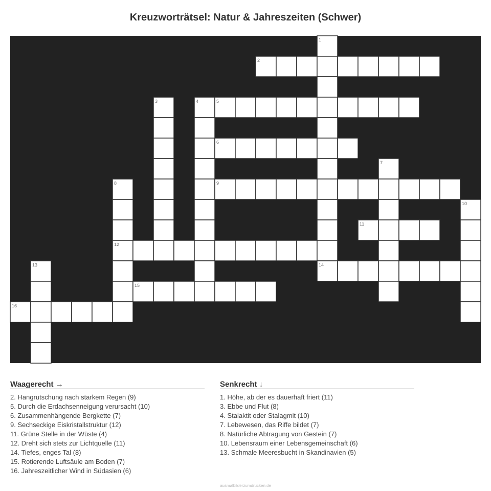 Kreuzworträtsel Kreuzworträtsel: Natur & Jahreszeiten (Schwer) aus der Kategorie Natur - kostenlos ausdrucken