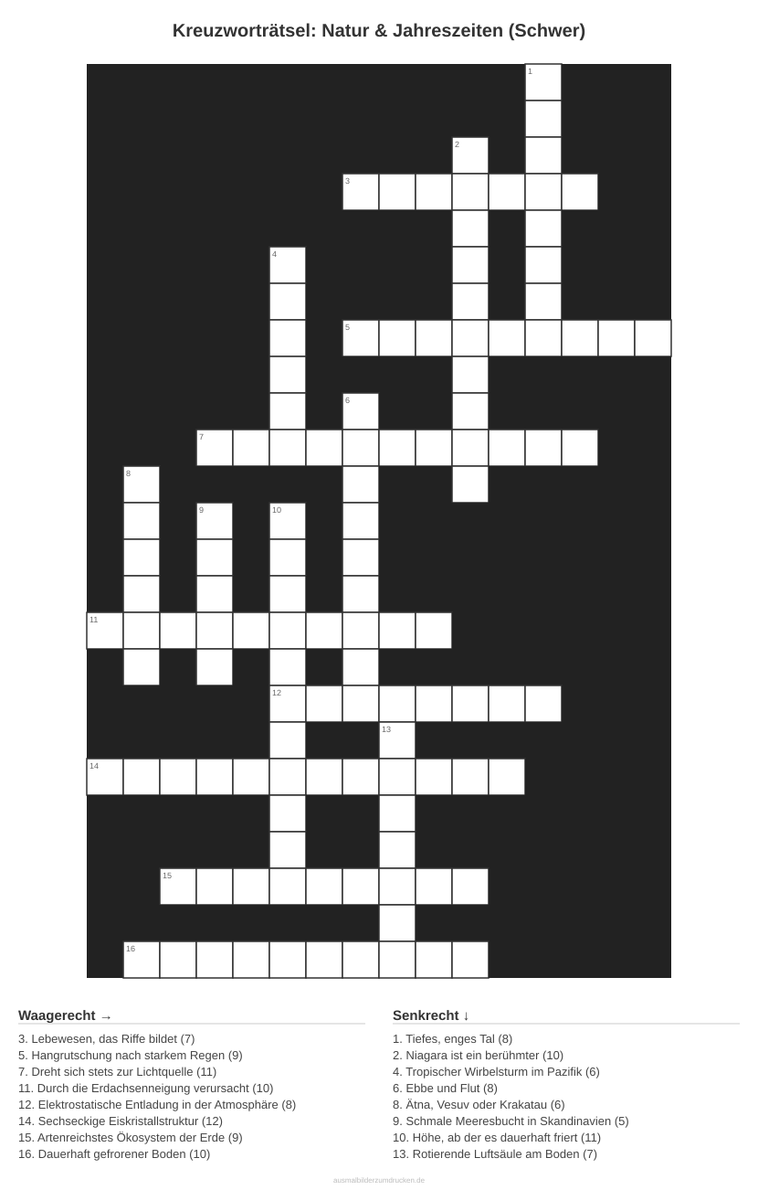Kreuzworträtsel Kreuzworträtsel: Natur & Jahreszeiten (Schwer) aus der Kategorie Natur - kostenlos ausdrucken