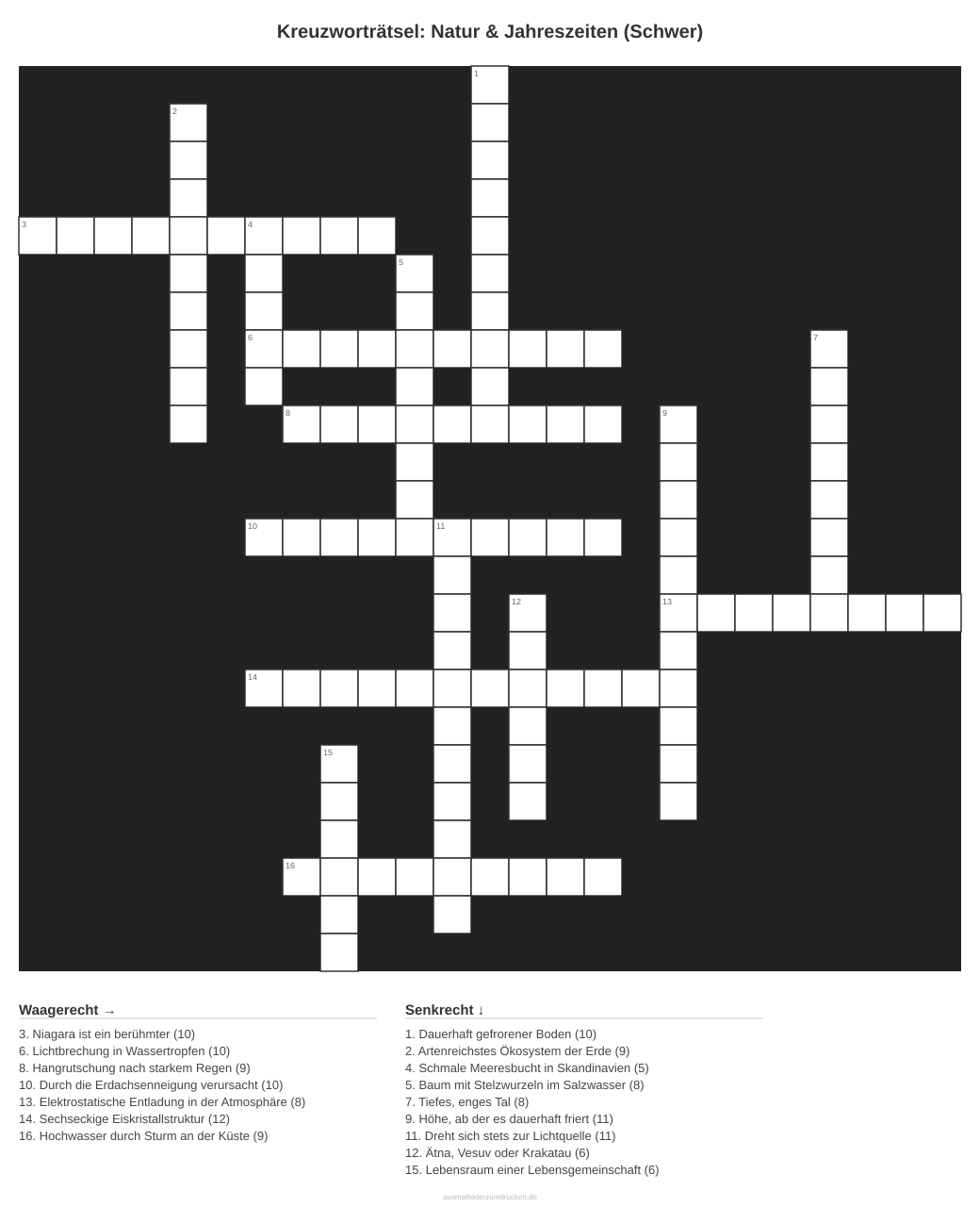 Kreuzworträtsel Kreuzworträtsel: Natur & Jahreszeiten (Schwer) aus der Kategorie Natur - kostenlos ausdrucken