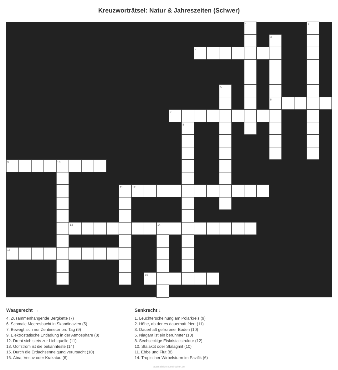 Kreuzworträtsel Kreuzworträtsel: Natur & Jahreszeiten (Schwer) aus der Kategorie Natur - kostenlos ausdrucken
