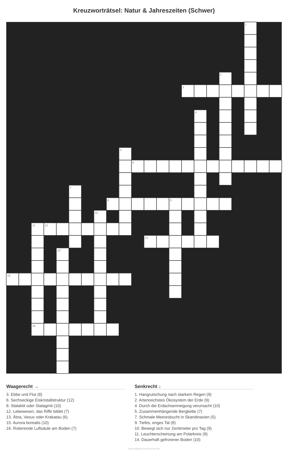 Kreuzworträtsel Kreuzworträtsel: Natur & Jahreszeiten (Schwer) aus der Kategorie Natur - kostenlos ausdrucken
