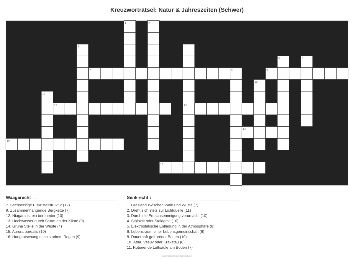 Kreuzworträtsel Kreuzworträtsel: Natur & Jahreszeiten (Schwer) aus der Kategorie Natur - kostenlos ausdrucken