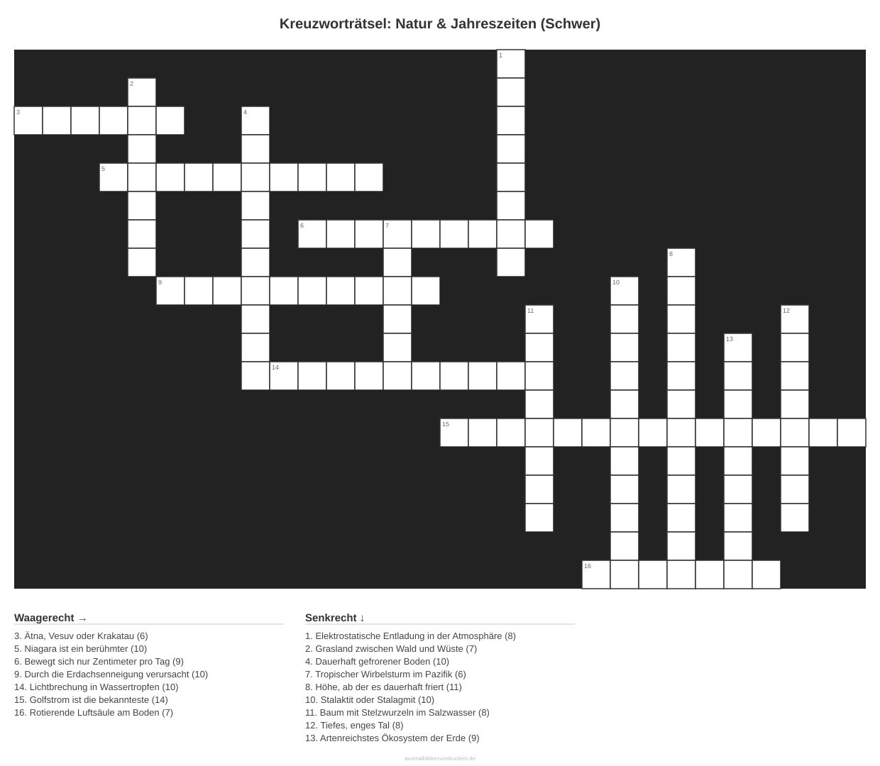 Kreuzworträtsel Kreuzworträtsel: Natur & Jahreszeiten (Schwer) aus der Kategorie Natur - kostenlos ausdrucken