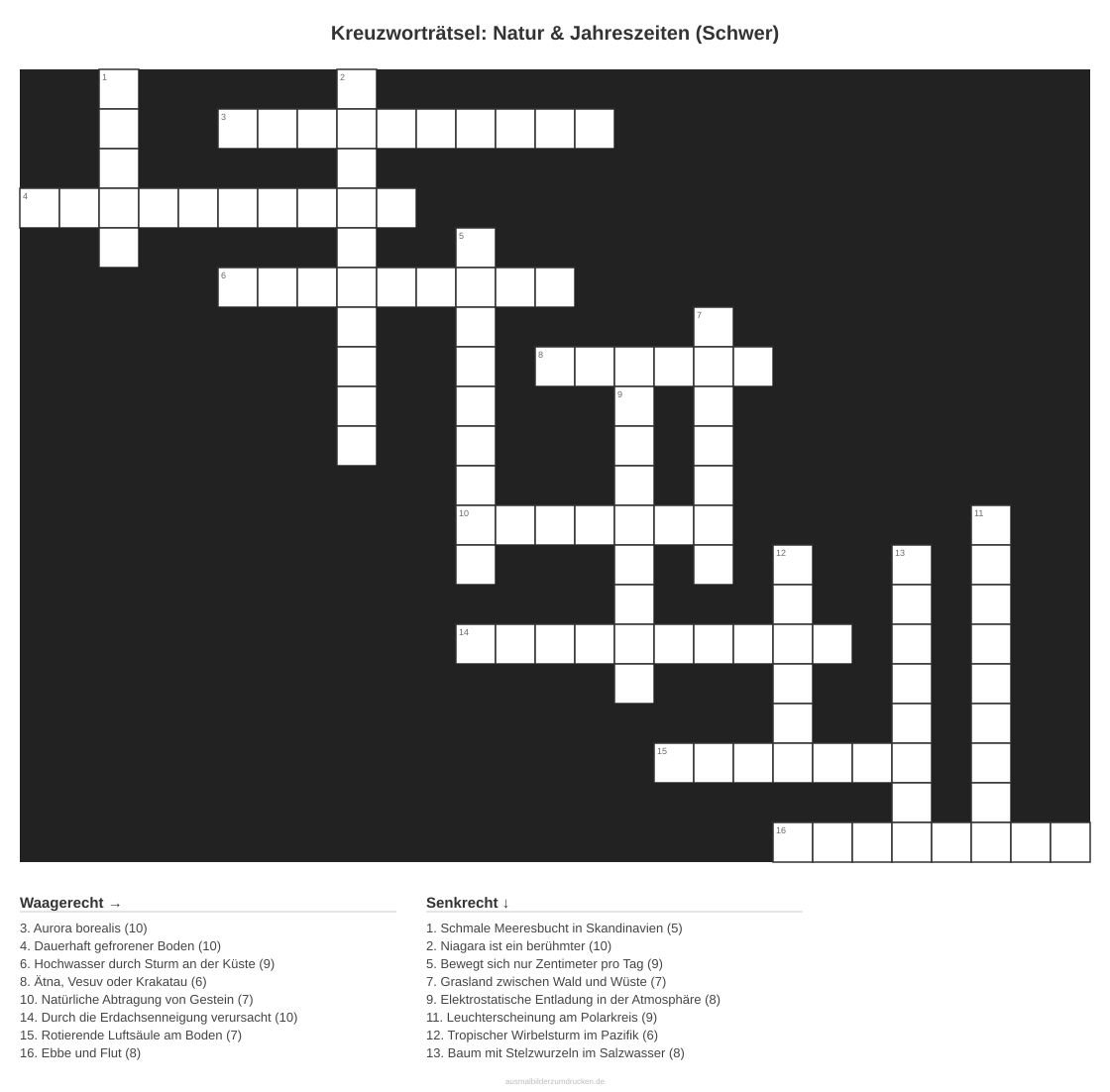 Kreuzworträtsel Kreuzworträtsel: Natur & Jahreszeiten (Schwer) aus der Kategorie Natur - kostenlos ausdrucken