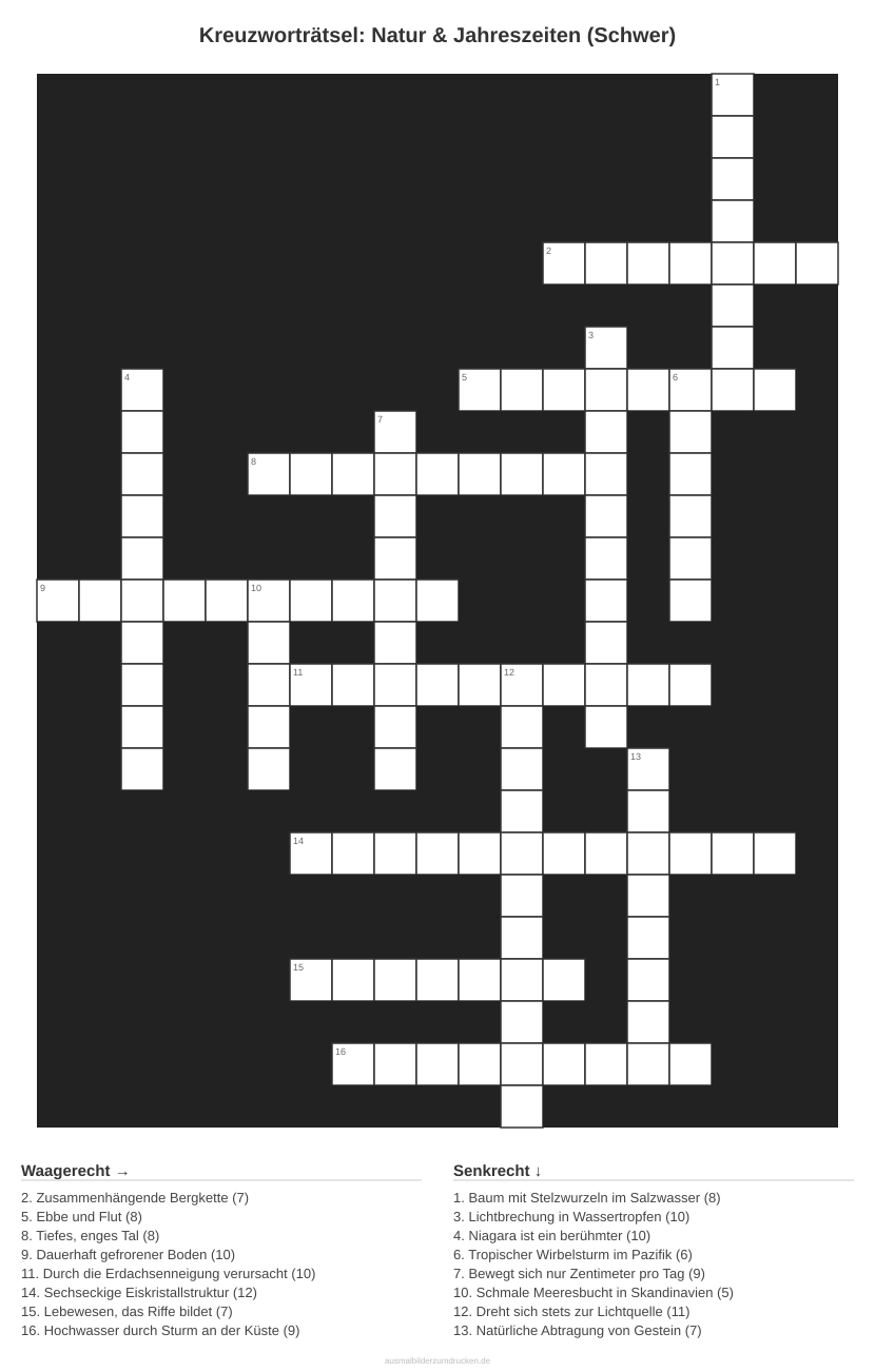 Kreuzworträtsel Kreuzworträtsel: Natur & Jahreszeiten (Schwer) aus der Kategorie Natur - kostenlos ausdrucken