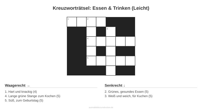 Kreuzworträtsel Kreuzworträtsel: Essen & Trinken (Leicht) aus der Kategorie Essen - kostenlos ausdrucken