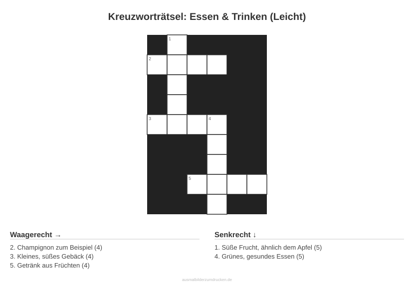 Kreuzworträtsel Kreuzworträtsel: Essen & Trinken (Leicht) aus der Kategorie Essen - kostenlos ausdrucken