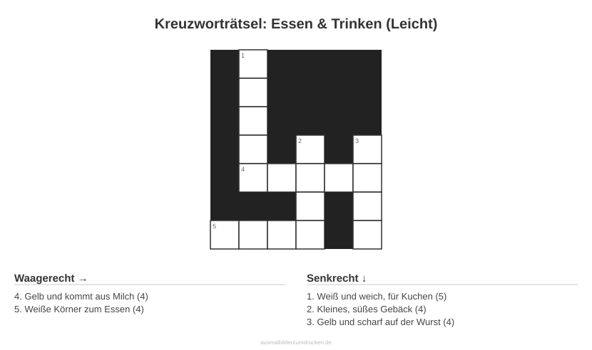 Kreuzworträtsel Kreuzworträtsel: Essen & Trinken (Leicht) aus der Kategorie Essen - kostenlos ausdrucken