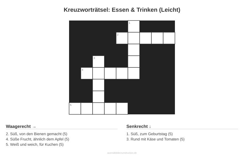 Kreuzworträtsel Kreuzworträtsel: Essen & Trinken (Leicht) aus der Kategorie Essen - kostenlos ausdrucken