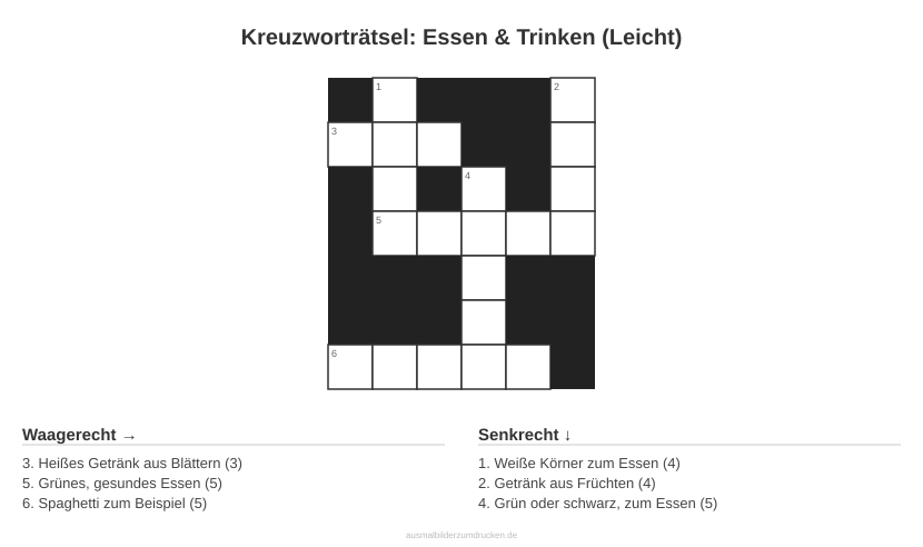 Kreuzworträtsel Kreuzworträtsel: Essen & Trinken (Leicht) aus der Kategorie Essen - kostenlos ausdrucken