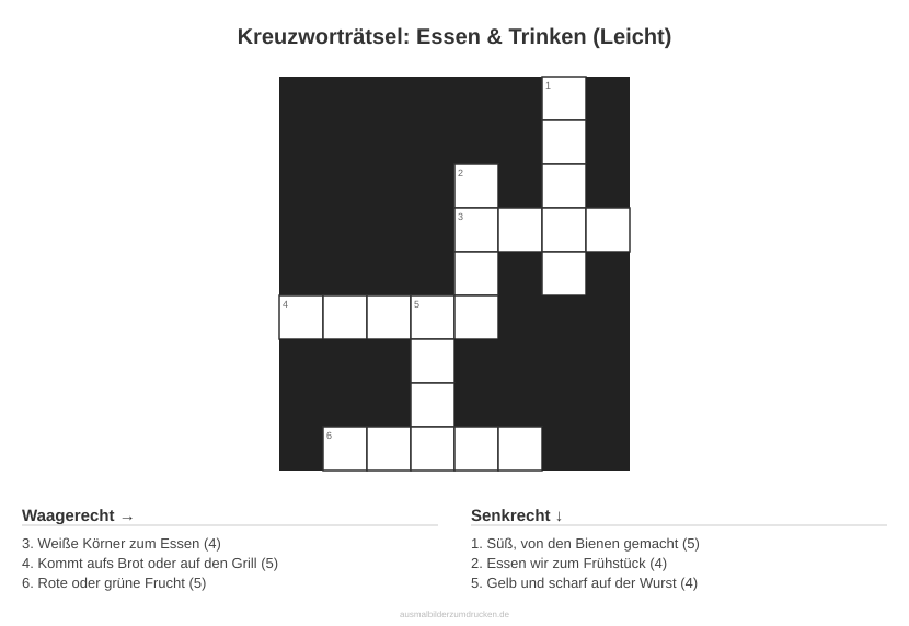 Kreuzworträtsel Kreuzworträtsel: Essen & Trinken (Leicht) aus der Kategorie Essen - kostenlos ausdrucken