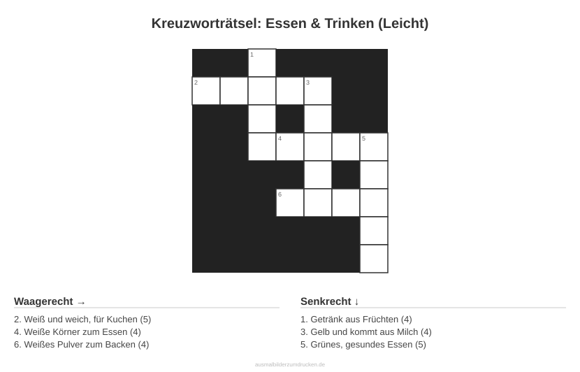 Kreuzworträtsel Kreuzworträtsel: Essen & Trinken (Leicht) aus der Kategorie Essen - kostenlos ausdrucken