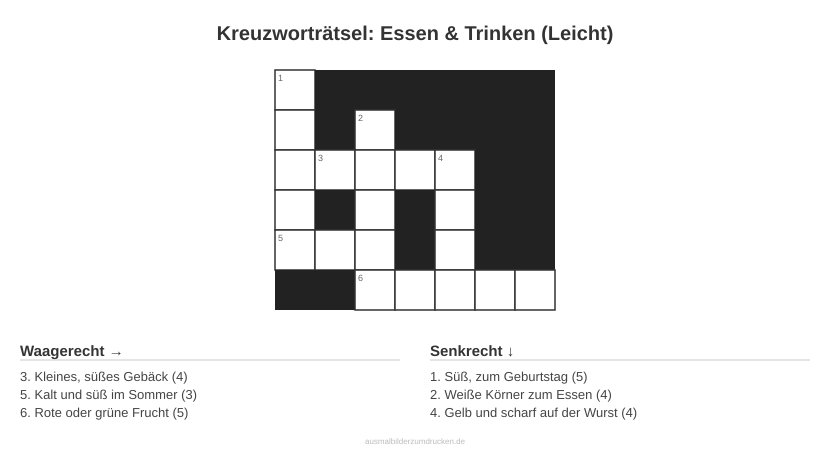Kreuzworträtsel Kreuzworträtsel: Essen & Trinken (Leicht) aus der Kategorie Essen - kostenlos ausdrucken