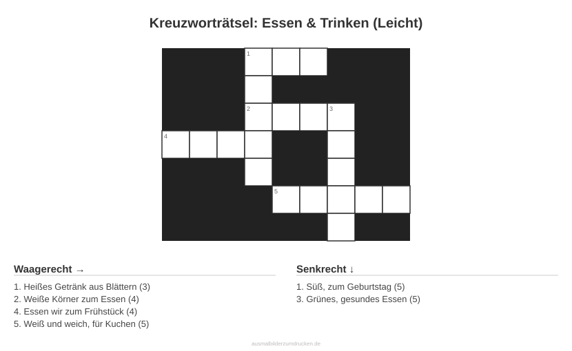 Kreuzworträtsel Kreuzworträtsel: Essen & Trinken (Leicht) aus der Kategorie Essen - kostenlos ausdrucken