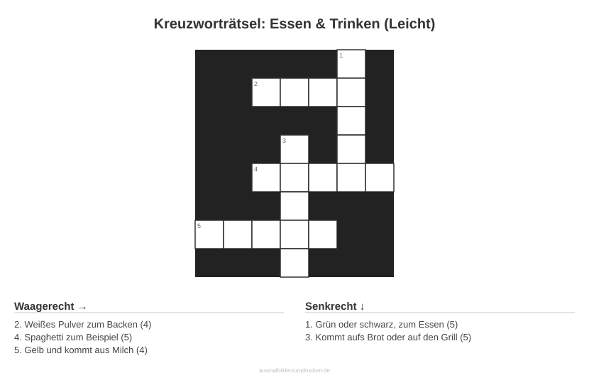 Kreuzworträtsel Kreuzworträtsel: Essen & Trinken (Leicht) aus der Kategorie Essen - kostenlos ausdrucken