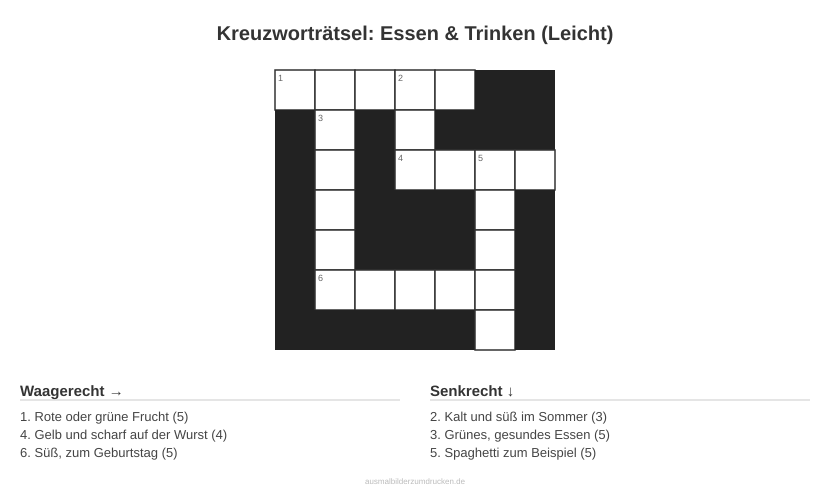 Kreuzworträtsel Kreuzworträtsel: Essen & Trinken (Leicht) aus der Kategorie Essen - kostenlos ausdrucken