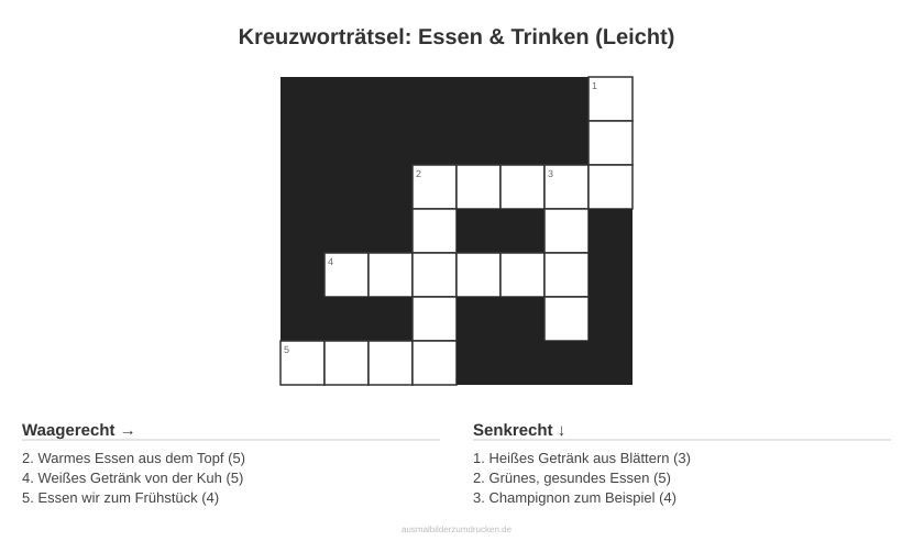 Kreuzworträtsel Kreuzworträtsel: Essen & Trinken (Leicht) aus der Kategorie Essen - kostenlos ausdrucken