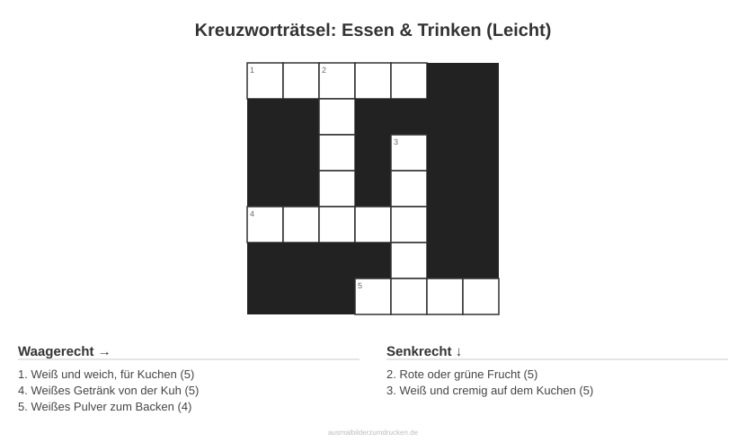 Kreuzworträtsel Kreuzworträtsel: Essen & Trinken (Leicht) aus der Kategorie Essen - kostenlos ausdrucken