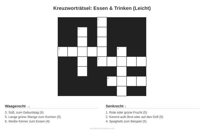 Kreuzworträtsel Kreuzworträtsel: Essen & Trinken (Leicht) aus der Kategorie Essen - kostenlos ausdrucken