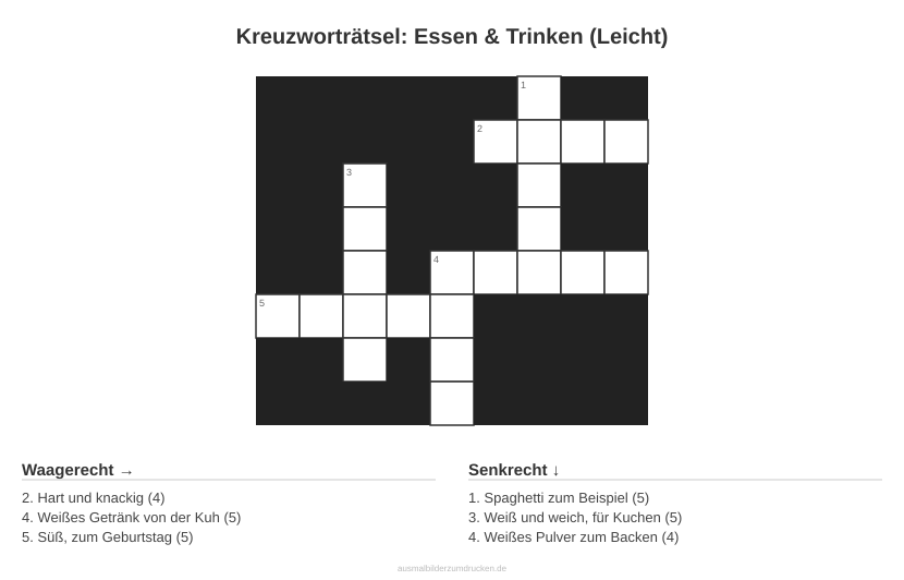 Kreuzworträtsel Kreuzworträtsel: Essen & Trinken (Leicht) aus der Kategorie Essen - kostenlos ausdrucken