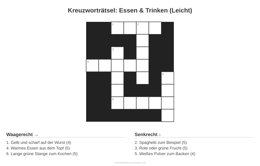 Kreuzworträtsel Kreuzworträtsel: Essen & Trinken (Leicht) aus der Kategorie Essen - kostenlos ausdrucken