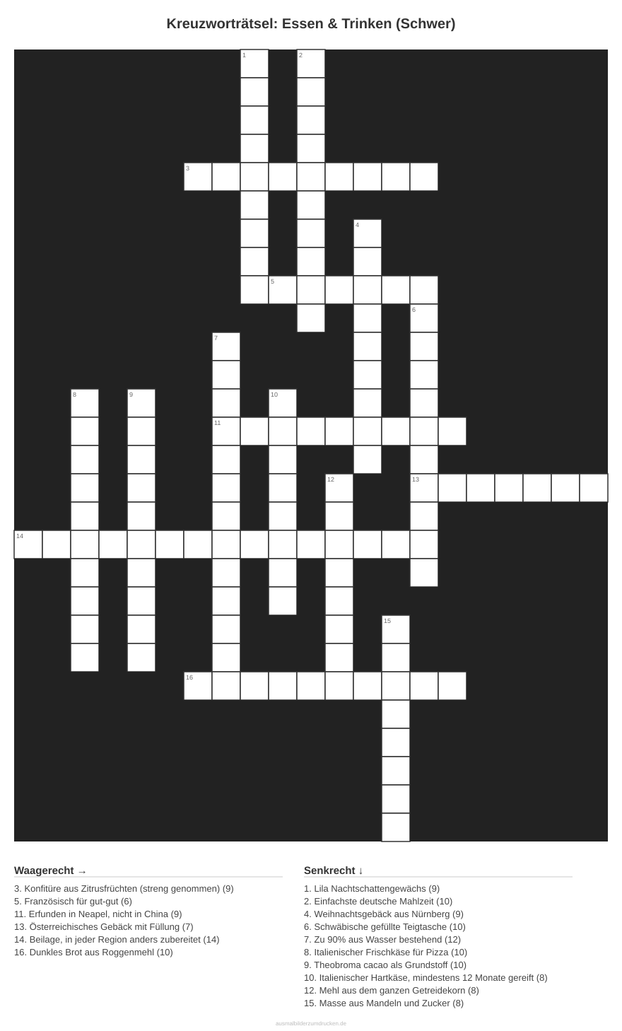 Kreuzworträtsel Kreuzworträtsel: Essen & Trinken (Schwer) aus der Kategorie Essen - kostenlos ausdrucken