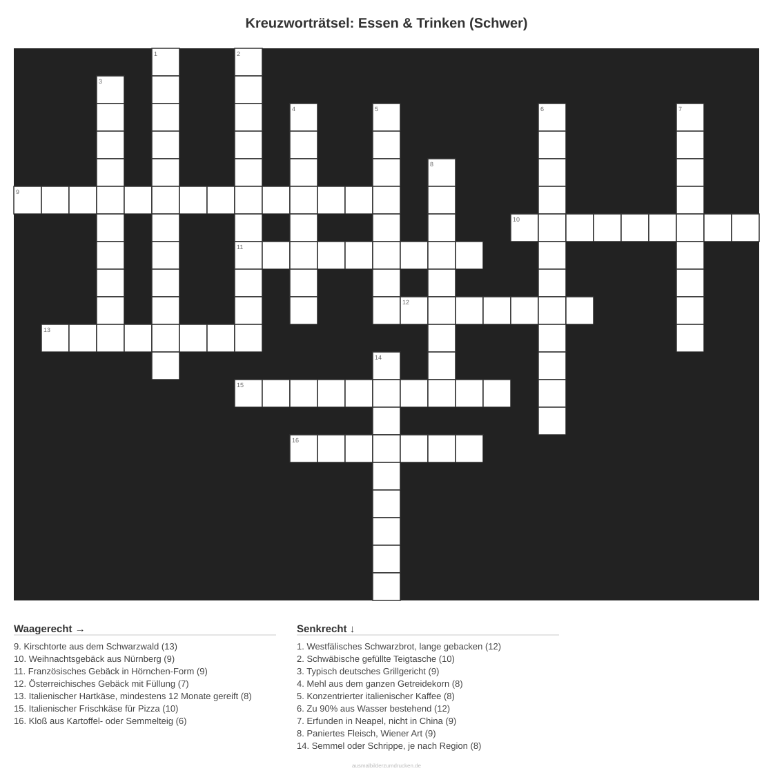 Kreuzworträtsel Kreuzworträtsel: Essen & Trinken (Schwer) aus der Kategorie Essen - kostenlos ausdrucken