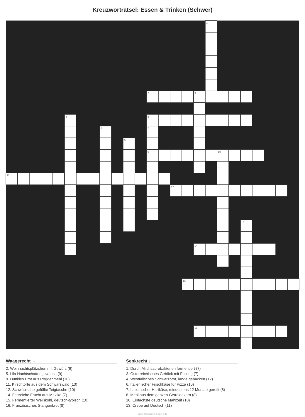 Kreuzworträtsel Kreuzworträtsel: Essen & Trinken (Schwer) aus der Kategorie Essen - kostenlos ausdrucken