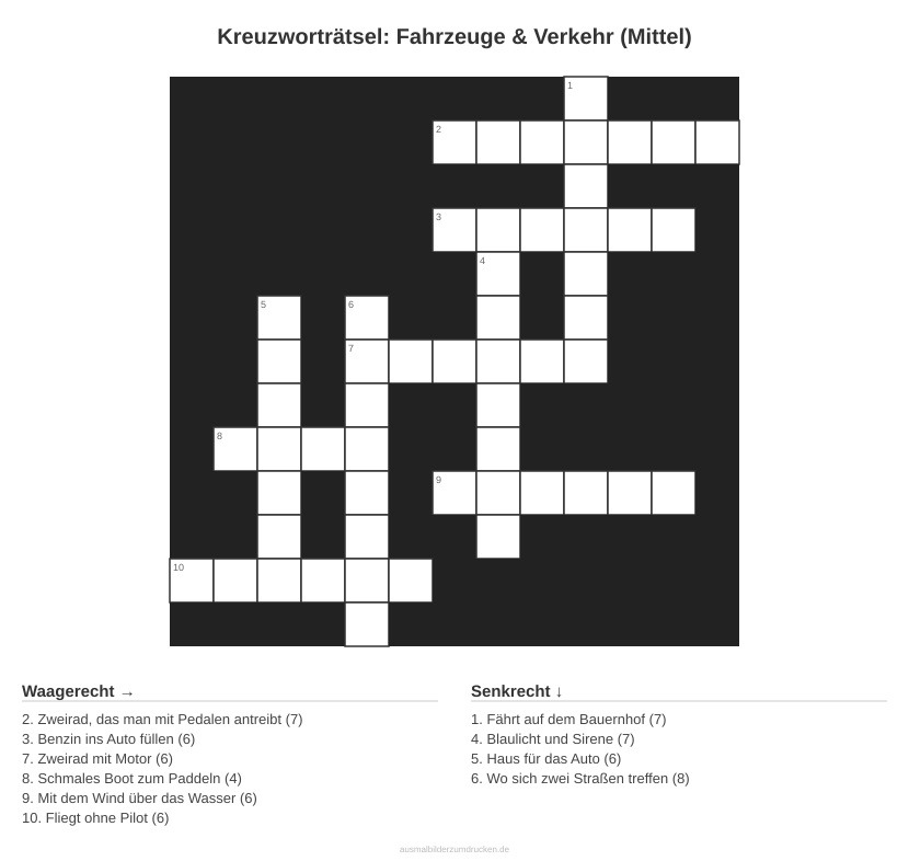Kreuzworträtsel Kreuzworträtsel: Fahrzeuge & Verkehr (Mittel) aus der Kategorie Fahrzeuge - kostenlos ausdrucken