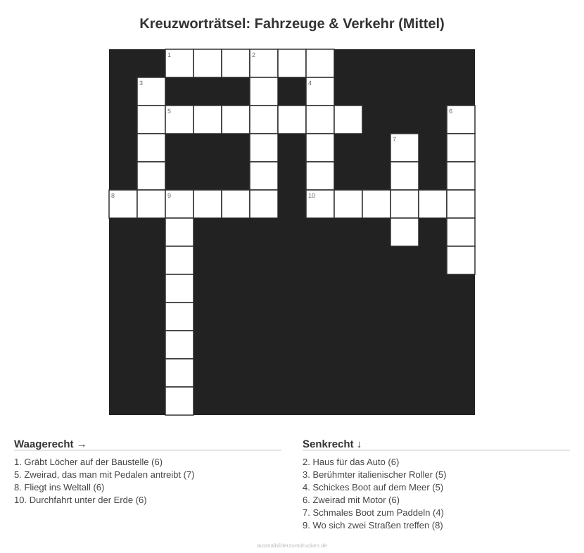 Kreuzworträtsel Kreuzworträtsel: Fahrzeuge & Verkehr (Mittel) aus der Kategorie Fahrzeuge - kostenlos ausdrucken